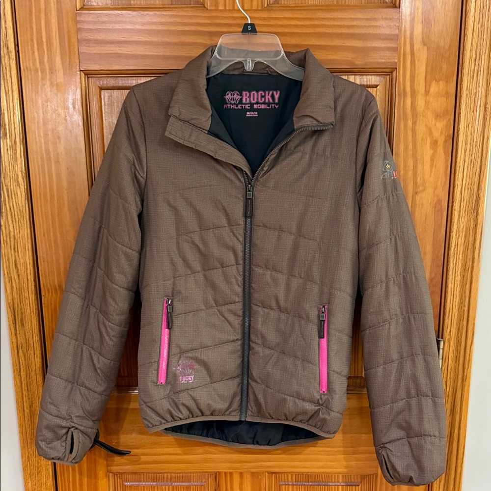 Rocky Brown Puffer Women’s Jacket with Pink Details